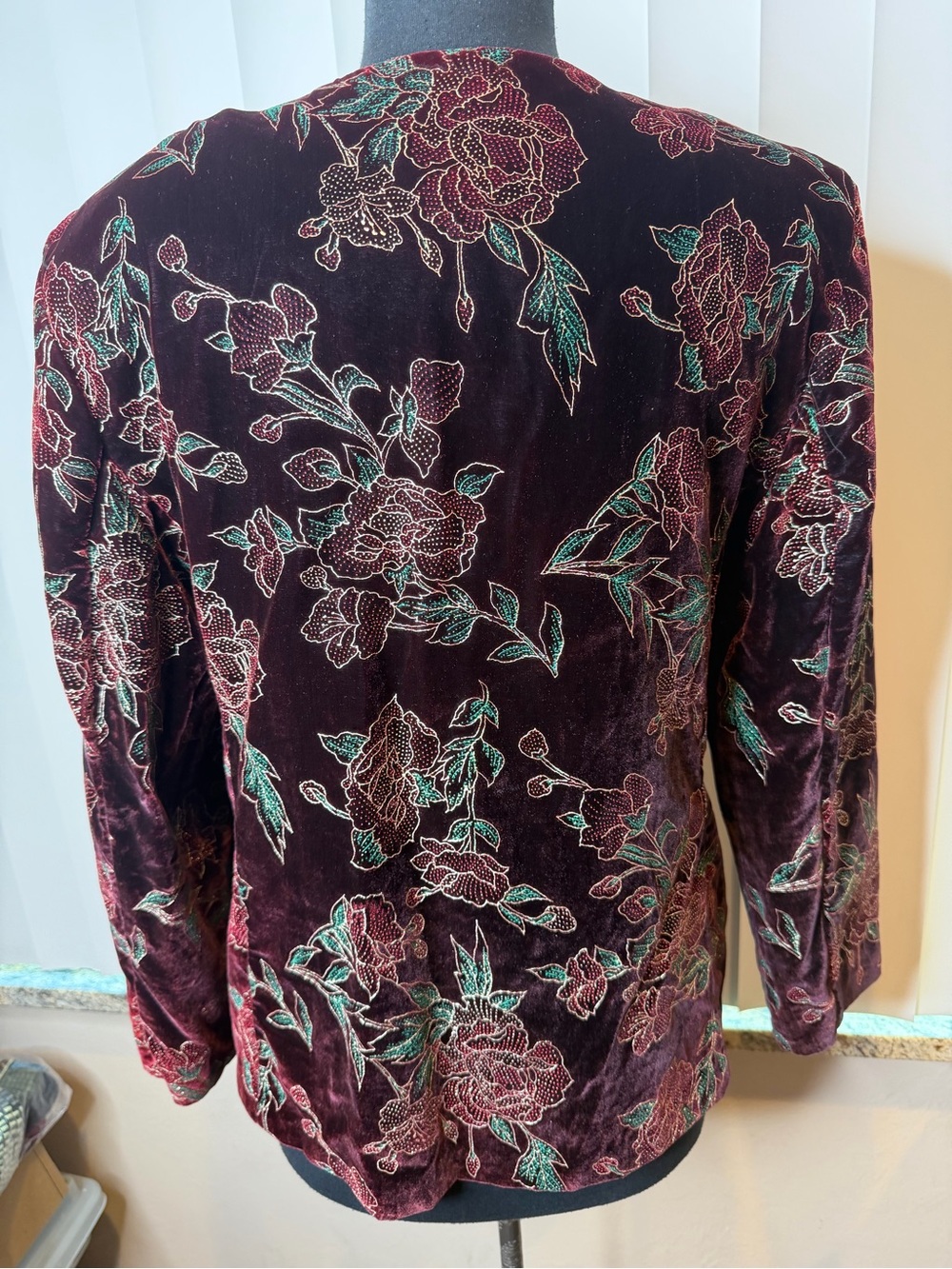 Vintage Norton McNaughton Women's Floral Metallic Velvet Blazer Jacket Size 12 - Picture 6 of 9